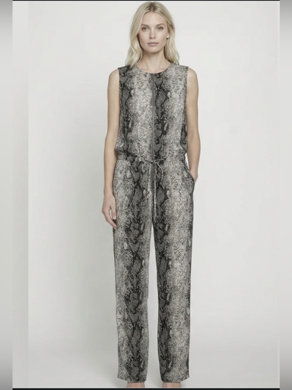 Walter Baker NEW Snakeskin Print Kiley Sleeveless Jumpsuit Full Zip 8 petite